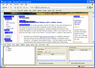 ... IE Developer Toolbar on a Windows XP SP1 machine running Internet